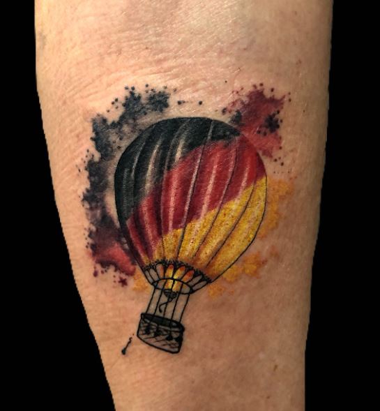Hot Air Balloon and German Flag Colors Tattoo
