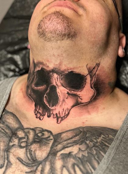 Realistic Skull Throat Tattoo