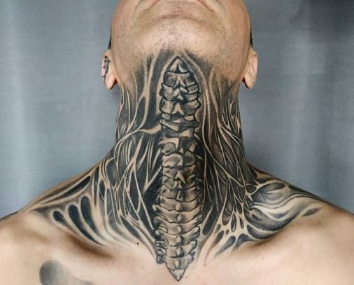 Realistic Neck Bones Throat Tattoo