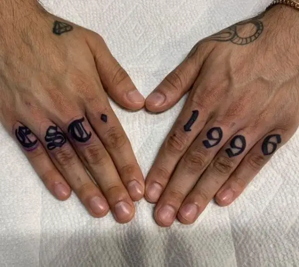 Black Vintage Letters and Numbers Knuckles Tattoo