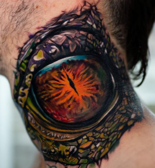 Realistic Reptile Eye Throat Tattoo