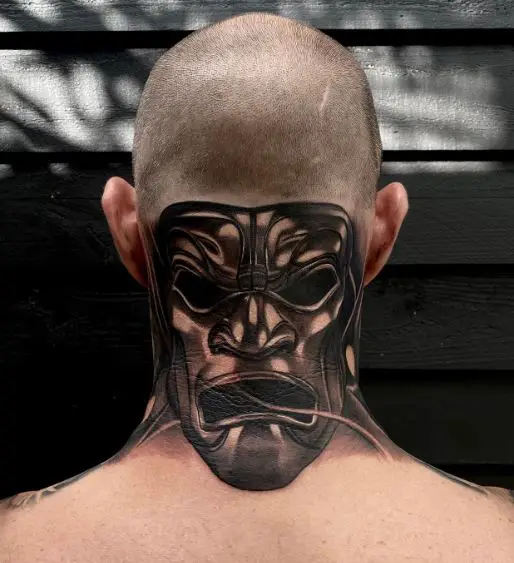 Realistic Mask Neck Tattoo