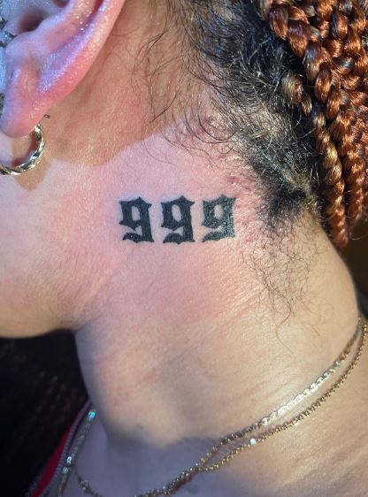 Black Minimalistic 999 Neck Tattoo