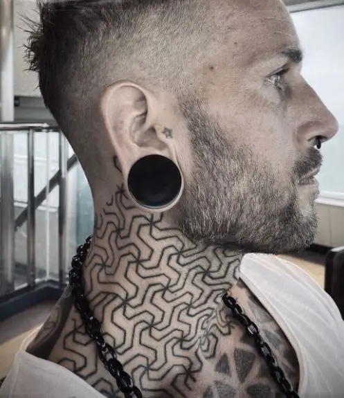 Geometric Maze Throat Tattoo