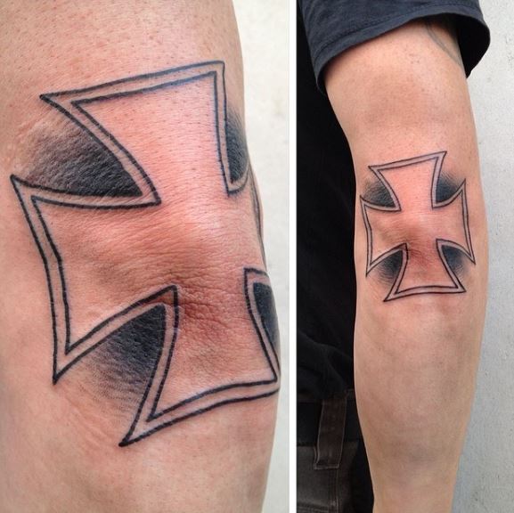 Black Shaded Iron Cross Elbow Tattoo