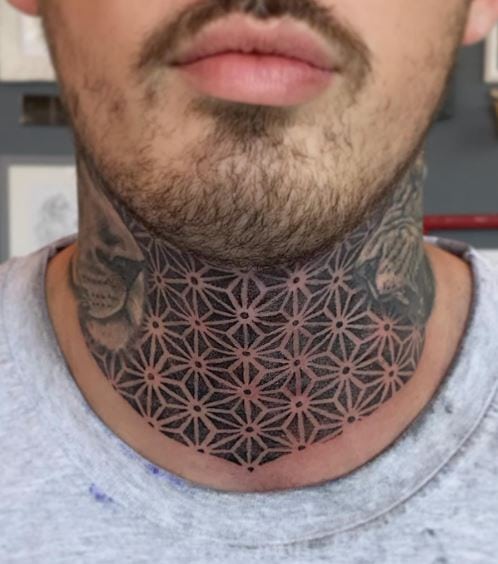 Geometric Ornament Throat Tattoo