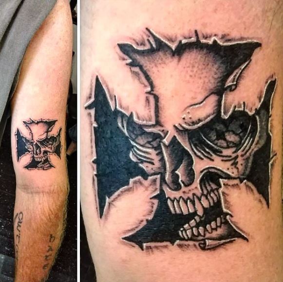 Skull Inside an Iron Cross Arm Tattoo