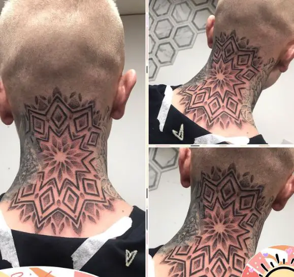 Geometric Mandala Neck Tattoo