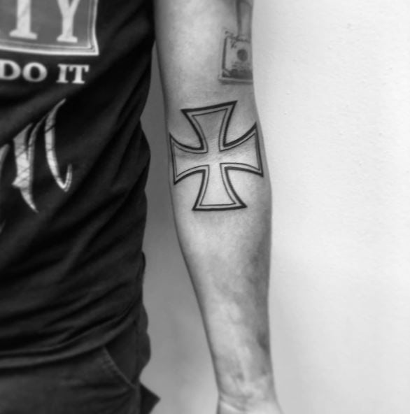 Black and White Iron Cross Arm Tattoo