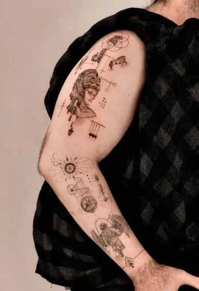 Micro-Realism Patchwork Arm Tattoo