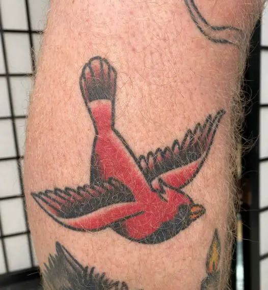 Traditional Flying Cardinal Leg Tattoo