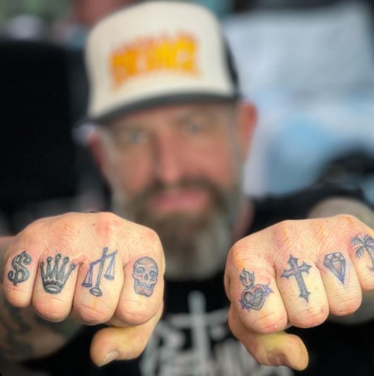 Grey Symbols Knuckles Tattoo