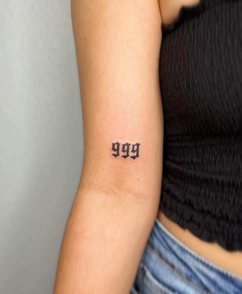 Black Minimalistic 999 Elbow Pit Tattoo