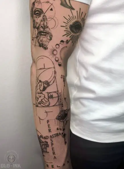 Historical Patchwork Arm Tattoo