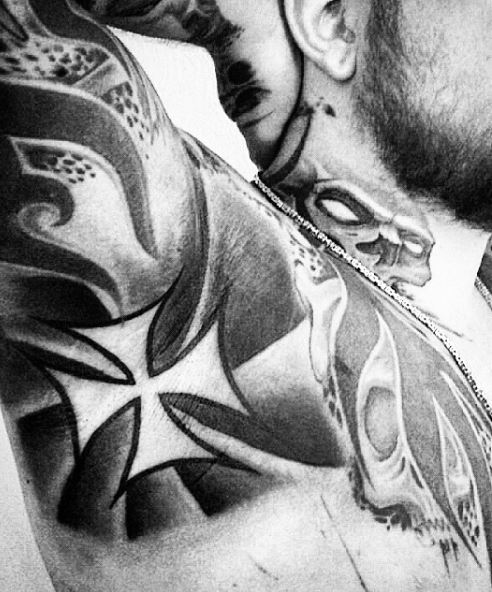 Black and White Iron Cross Armpit Tattoo