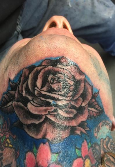 Colored Rose Throat Tattoo