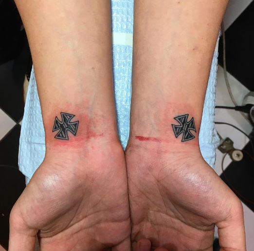 Minimalistic Iron Cross Wrist Matching Tattoos