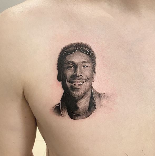 Smiling Kobe Bryant Portrait Chest Tattoo