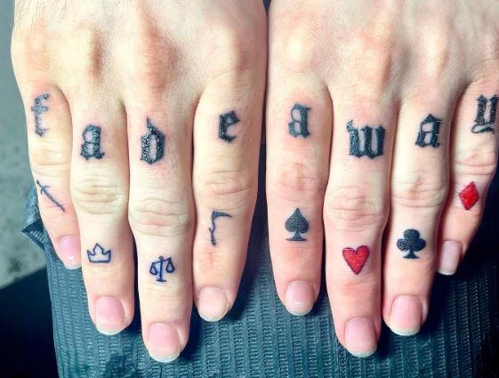 Letters and Playing Cards Symbols Knuckles Tattoo