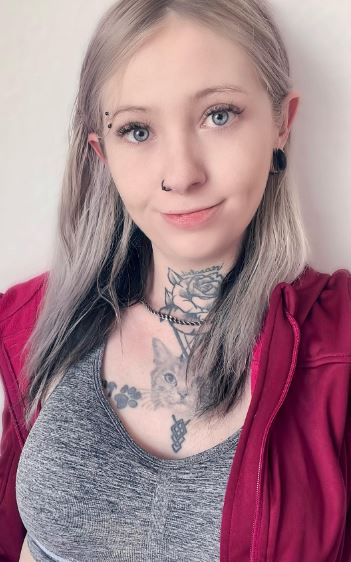 Grey Cat and Rose Throat Tattoo