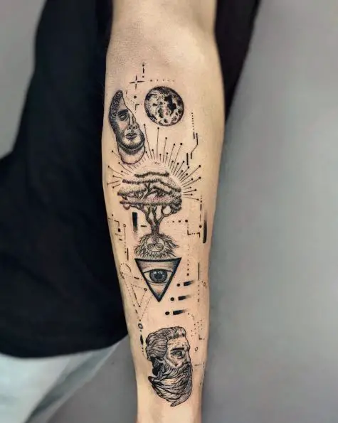 Historical Patchwork Forearm Tattoo