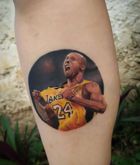 Colorful Kobe Bryant Portrait Calf Tattoo