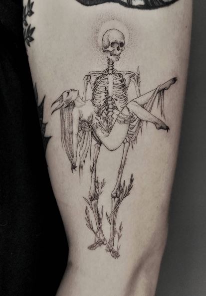 Skeleton Carries Woman Arm Tattoo