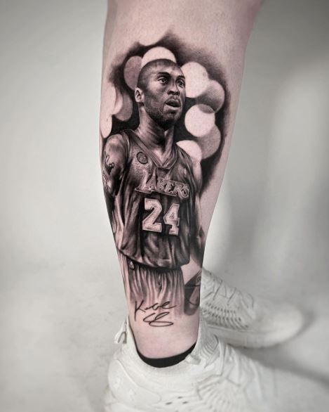 Kobe Bryant Portrait with Autograph Leg Tattoo