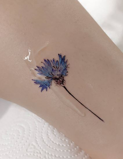Blue Cornflower Leg Tattoo