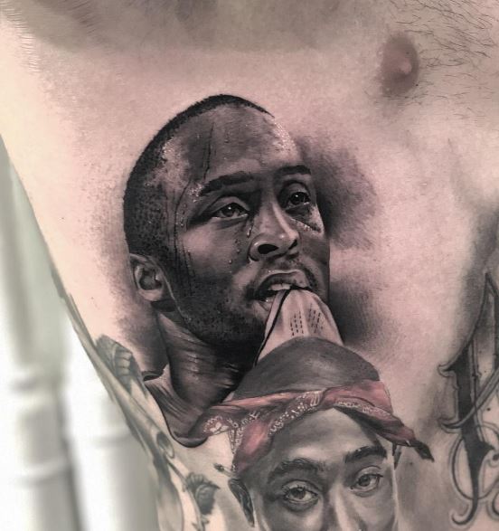 Sweating Kobe Bryant Biting Jersey Chest Tattoo