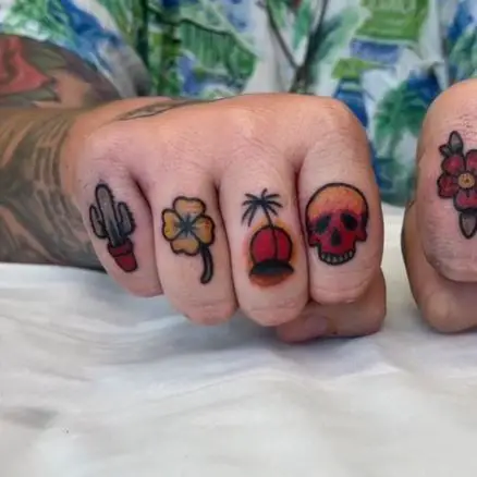 Colorful Symbols Knuckles Tattoo