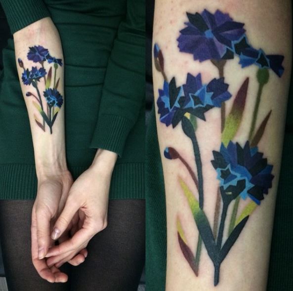 Blue Cornflowers Forearm Tattoo