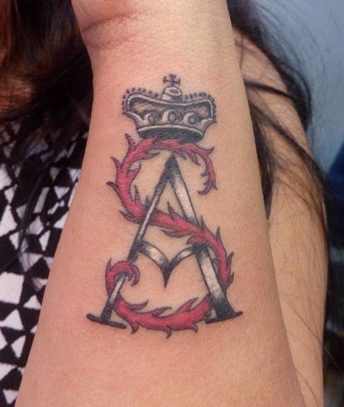 Colored Initial Letters AS with Crown Forearm Tattoo