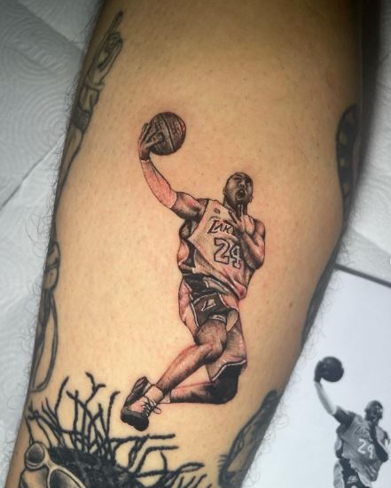Kobe Bryant Playing Basketball Leg Tattoo