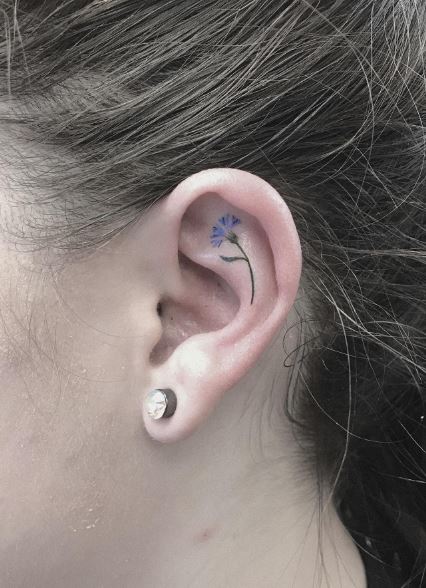 Minimalistic Cornflower Ear Tattoo