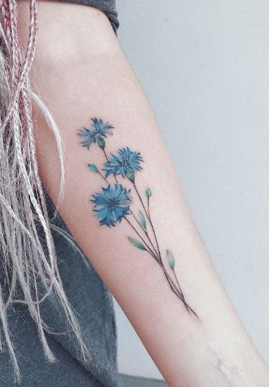 Colored Cornflowers Biceps Tattoo