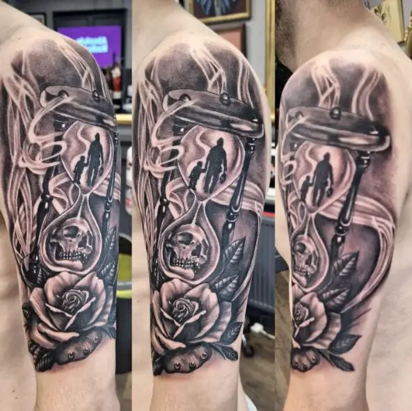 Hourglass, Parent with Child and Skeleton Arm Tattoo