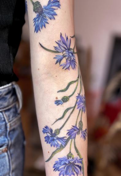 Colored Cornflowers Arm Sleeve Tattoo