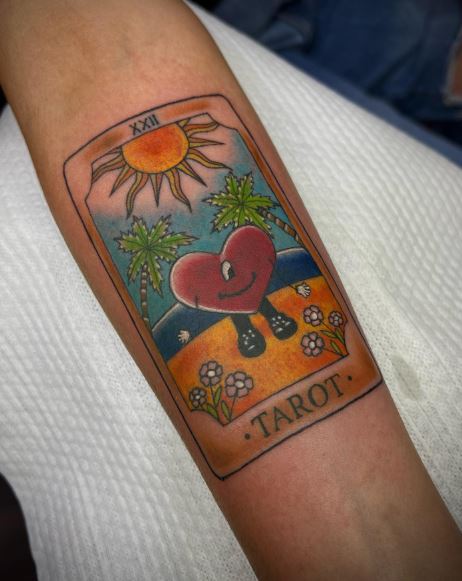 Heart from Un Verano Sin Ti Cover as Tarot Card Tattoo
