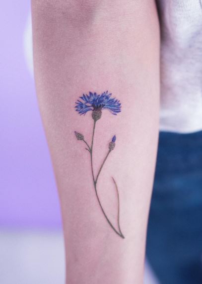 Colored Cornflower Forearm Tattoo