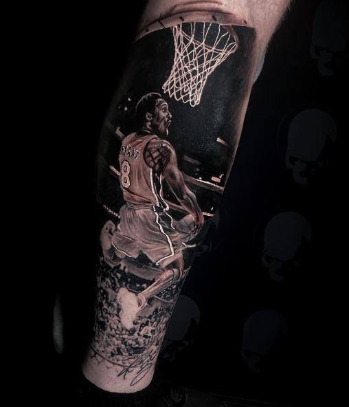 Kobe Bryant Slam Dunk Leg Sleeve Tattoo