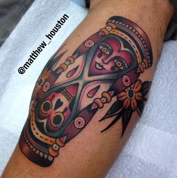 Traditional Life and Death Hourglass with Flowers Tattoo