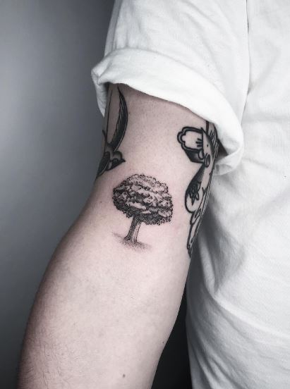 Minimalistic Oak Tree Elbow Pit Tattoo
