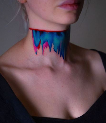 Colorful Throat Necklace Tattoo