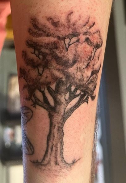 Shaded Oak Tree Forearm Tattoo