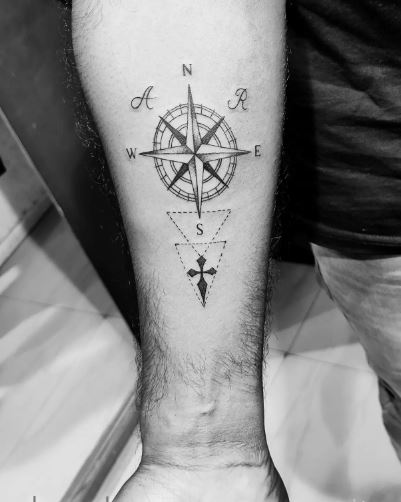 Handwritten Initial Letters AR with Compass Forearm Tattoo