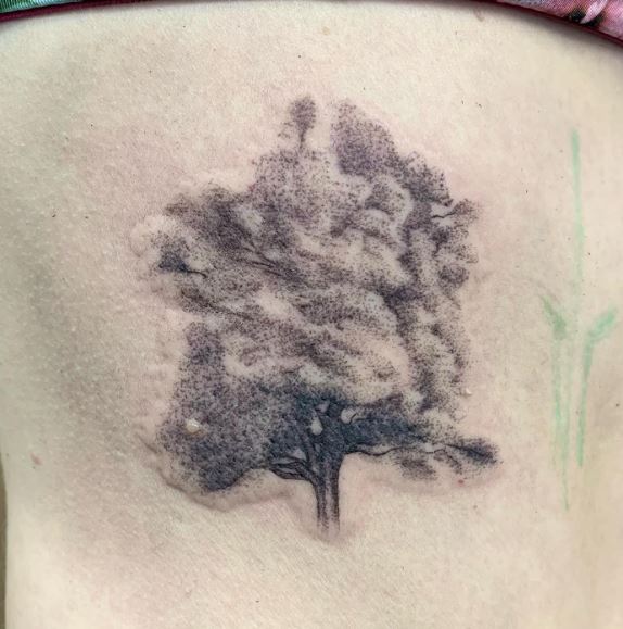 Black and Grey Oak Tree Tattoo