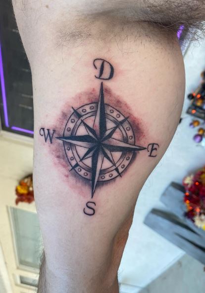 Initial Letter D with Compass Inner Biceps Tattoo