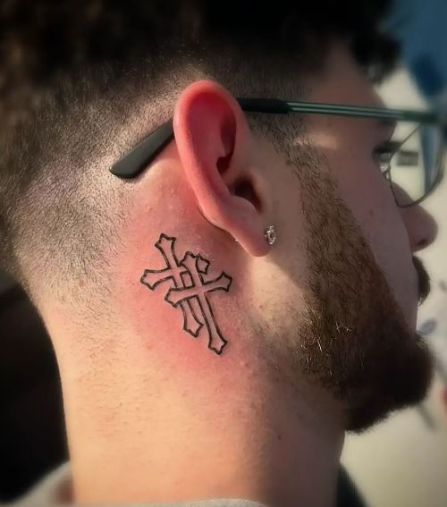 Black Two Crosses Neck Tattoo