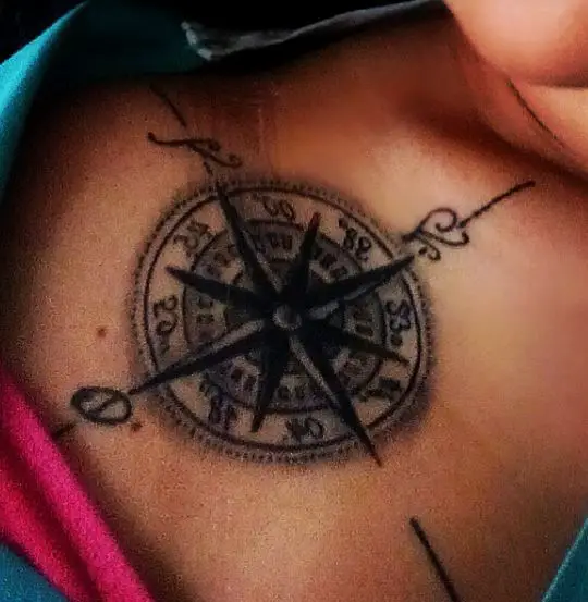 Black Shaded Initial Letters with Compass Tattoo
